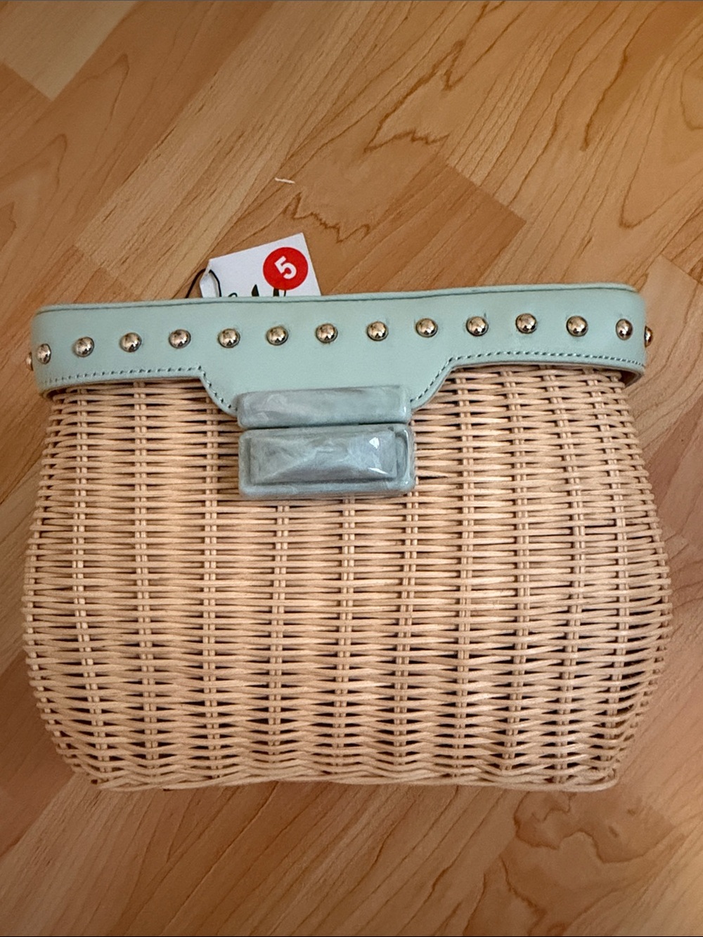 Mini Woven Crossbody Bag with Mint Trim
